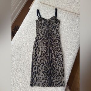 Dolce & Gabbana Leopard Printed Tulle Midi Bustier Dress